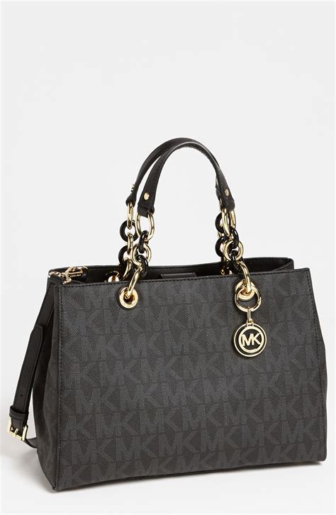 michael kors cindy medium black|Cindy Medium Logo and Leather Satchel .